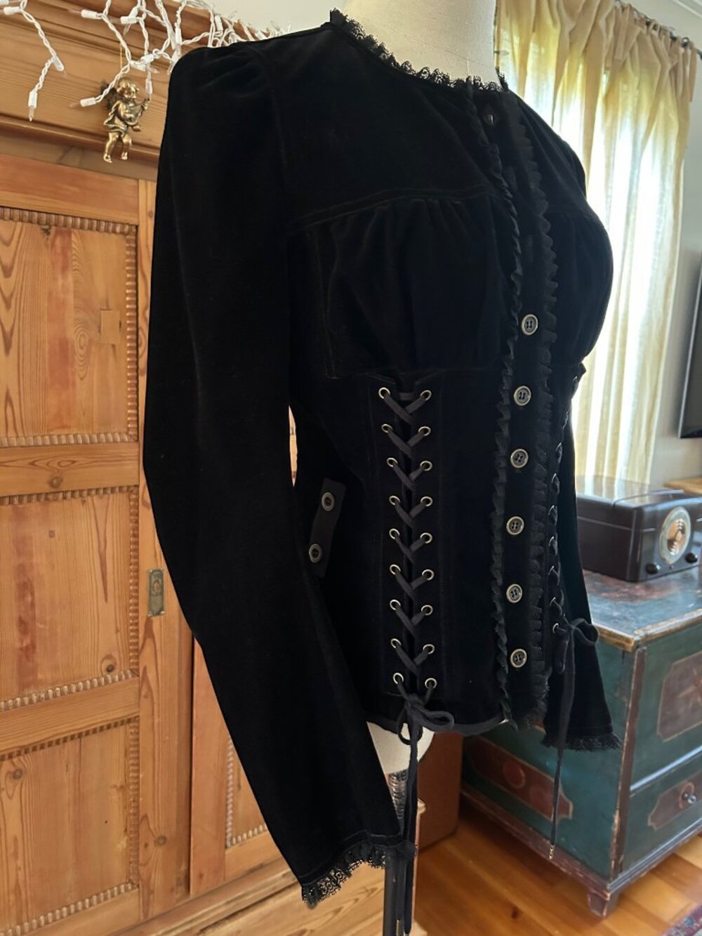 ***SOLD***Vintage Betsey Johnson Button Corset Velvet Blouse/Jacket - Picture 3 of 13